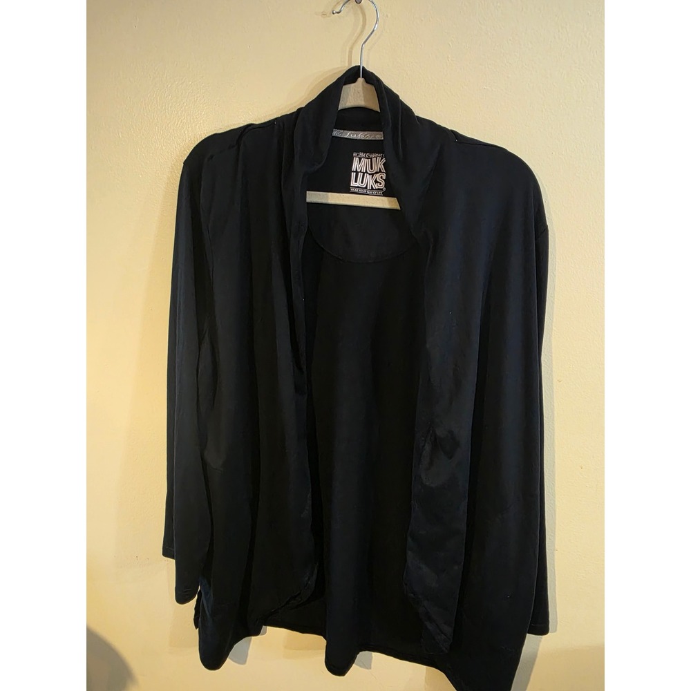 Muk Luks Womens Black Open Front Draped Shawl Collar Cardigan PXL A355075